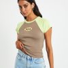 Online X GIRL Infinity Short Sleeve Raglan Tee In Taupe Brown