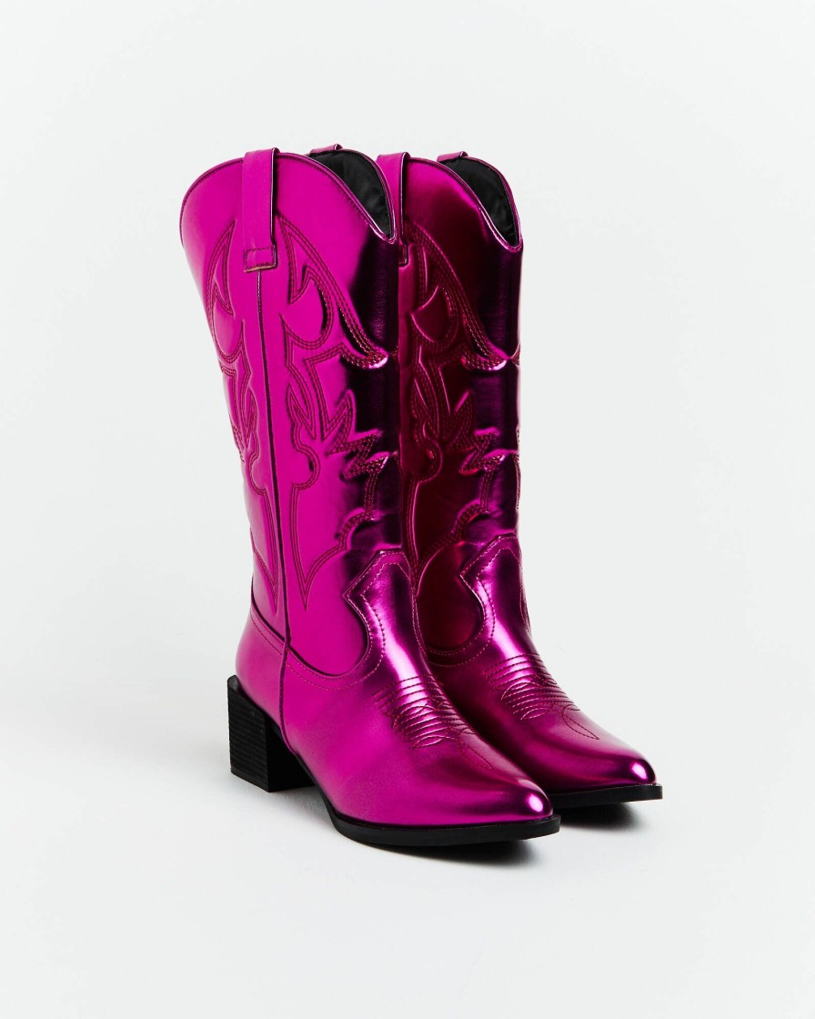 Wholesale THERAPY Ranger Cowboy Boot In Metallic Pink