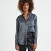 Hot ALICE IN THE EVE Tina Silky Oversized Long Sleeve Shirt Charcoal