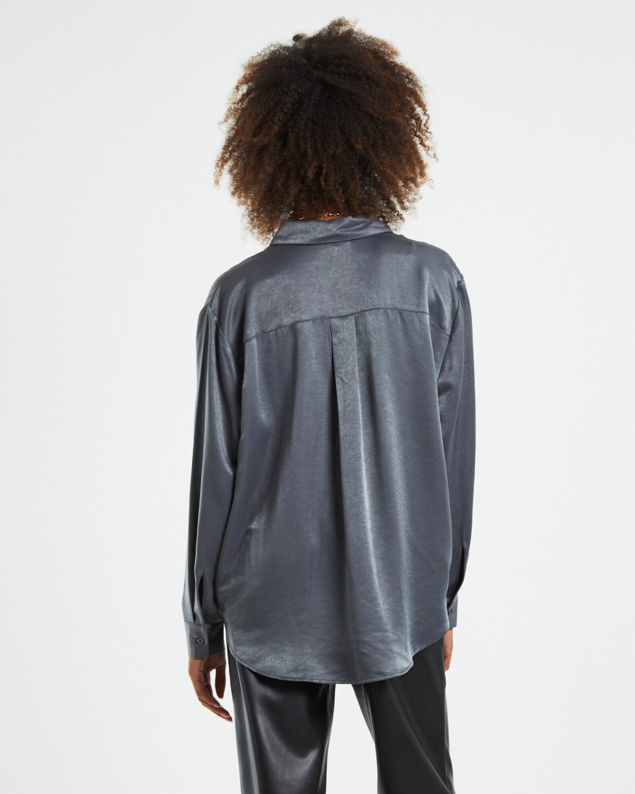 Hot ALICE IN THE EVE Tina Silky Oversized Long Sleeve Shirt Charcoal