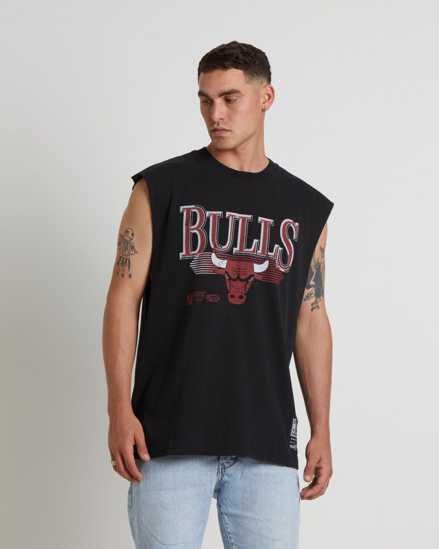 Clearance MITCHELL & NESS Underscore Bulls Muscle Tee In Faded Black