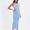 Clearance SUBTITLED Athena Contrast Bind Midi Cut Out Dress Blue