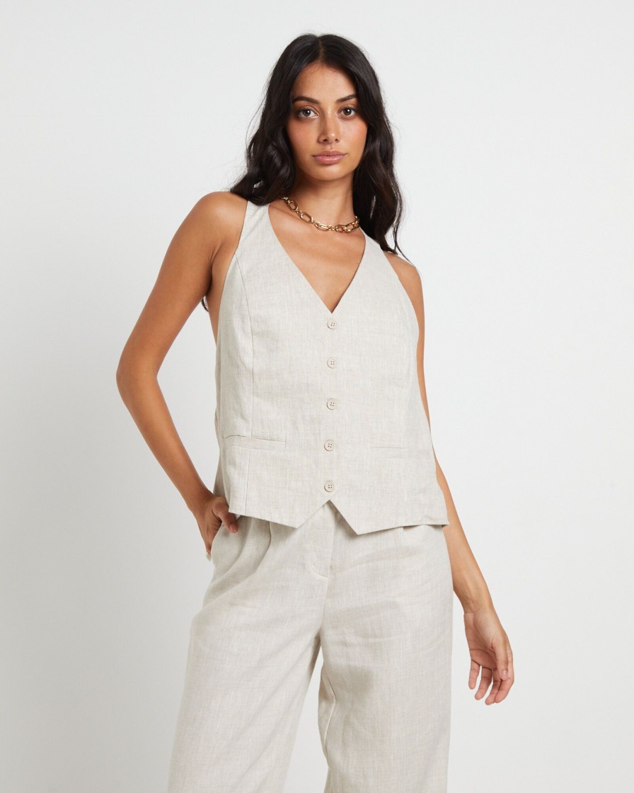 Wholesale SUBTITLED Naomi Linen Halter Vest In Oat Marle